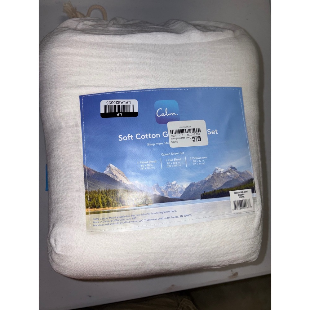 Calm Soft Cotton Gauze Sheet Set Queen White 4-Piece SS000456D-WHT